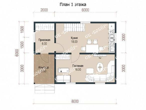 Дачный дом из бруса 6х8. фото
